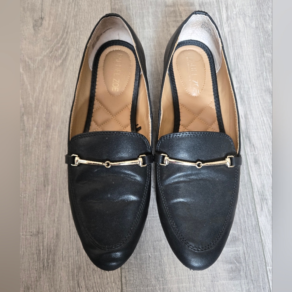 Rachel Zoe Black Horse bit Preppy Minimal Academia penny loafers, Size 9